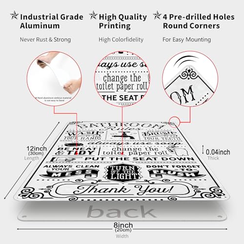Crazysign Funny Bathroom Toilet Decor Sign Bathroom Rules Quotes Wall Art Vintage Tin Sign 8x12 Inches (3092) - color: White