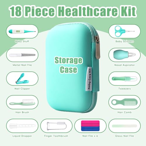 Qunlions life Baby Grooming Kit for Boys Girls Safety Newborn Nursery Essentials Grooming Set Gift for First-time Parents, Green 18 in 1 - style: Green 18 in 1