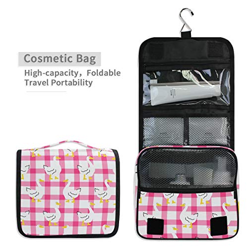 senya Hanging Travel Toiletry Bag Kit Makeup Case Cosmetics Organizer for Men Women - color: Cute Goose Checkered