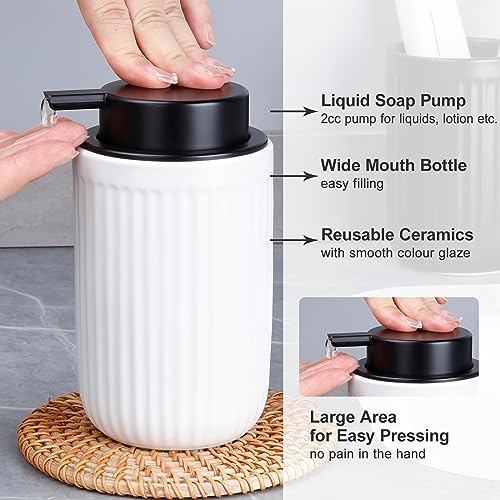 BosilunLife Dish Hand Soap Dispenser - White Liquid Pump soap Dispenser for Bathroom Decro 12oz Ceramic Kitchen Dish Dispenser with Rust-Proof Liquid Pump Modern Refillable Lotion Bottles - color: White Lotion Pump