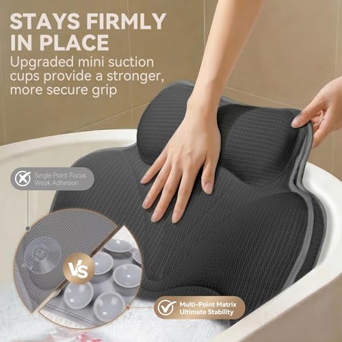 Bath Pillows for Tub, Luxury Bathtub Pillow Neck, Head, Back Support, Soft 5D Mesh Fabric and Non-Slip Suction Cups & Quick Dry, Fits All Tubs, Bath Soaking Accessories Spa Gifts, Grey - color: Grey