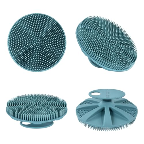 INNERNEED Food-Grade Soft Silicone Body Scrubber Shower Brush Handheld Cleansing Skin Brush, Gentle Exfoliating and Lather Well (Dark Green+Pink) - color: (Set) Dark Green+pink