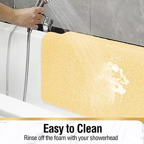 HITSLAM Non Slip Bathtub Mat 24 x 24 Inch, Extra Long Bath Mat for Tub, Soft PVC Loofah Shower Floor Mat with Drain, Quick Drying Bathroom Tub Mat for Wet Area, Without Suction Cup, Beige - color: Beige, size: 24" x 24" (Square)
