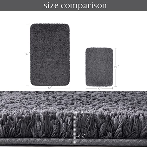 Ashler Bathroom Rugs Set of 2, Dark Grey Bath Rugs 2 Piece, Water Absorbing Bath Mat, Soft Microfiber Rectangle Bathroom Carpet, Machine Washable - 17x24 & 20x32 Inches - color: Dark Grey