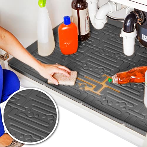 XTREME MATS Waterproof Undersink Mat (Grey 22" 1/4 x 19 1/4) Cabinet Base Liner for Bathroom Vanity Cabinets Catches Leaks Prevents Damage Flexible Driptray - color: Gray, size: 22" 1/4 x 19" 1/4)