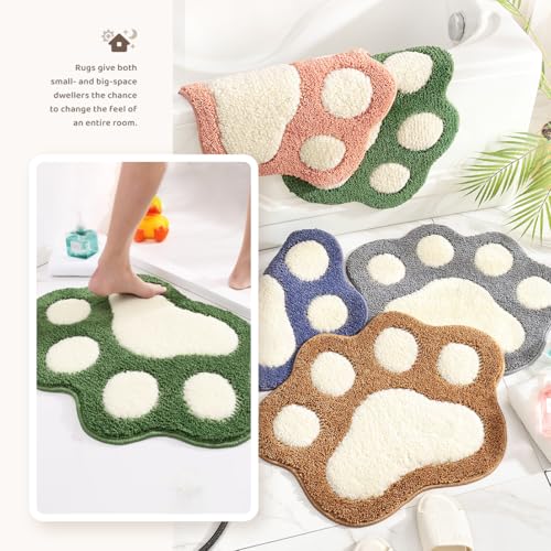 Molesun Paw Shaped Bath Mat, Cute Bathroom Rug Non-Slip, Soft Microfiber Water Absorbent Thick Shower Rug, Machine Washable Bath Rug for Bathroom Bedroom, Green, 17x23 - color: Green