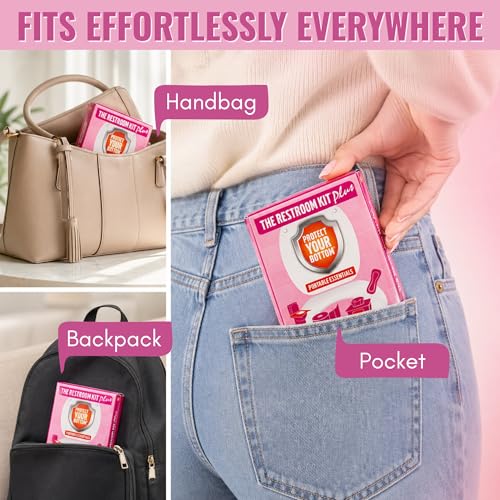 The Restroom Kit Plus: All-in-One Hygiene Travel Kit for Women, 12-Pack with Panty Liner, Patented Seat Cover, 3-Ply Toilet Paper, and Wipes - color: Pink, size: 12 Count (Pack of 1)