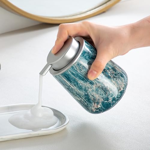 Enra Ceramic Foam Soap Dispenser, 12 oz Blue Foaming Soap Dispenser for Bathroom & Kitchen with Easy-to-Press Silver Pump（Blue Foam Type） - color: Blue Foam Type