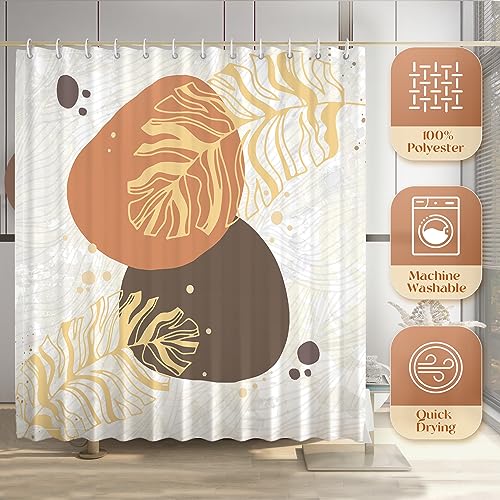 EOSAHR Boho Shower Curtain Set with 12 Hooks - Lightweight Polyester Bathroom Curtain, Machine Washable, Quick Dry - Leaf Abstract Art Design 71"x71" (Beige & Brown) - color: Boho - Leaves