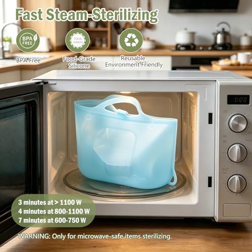 Silicone Travel Bottle Sterilizer Bags | Microwave Steam Sterilizer Bags for Baby Bottles, Breast Pump & Pacifiers, Reusable Steam Sterilizing Bags for Travel and Home Use (Clear Blue) - color: Clear Blue