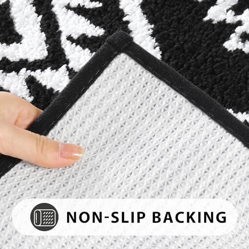 Uphome Black Bathroom Rug Boho Shaggy Soft Bath Rug Western Non-Slip Machine Washable Bathroom Mat Absorbent Geometric Rustic Tribal Shower Rug for Toilet Tub Vanity, 20x32 inch - size: 20x32 inch