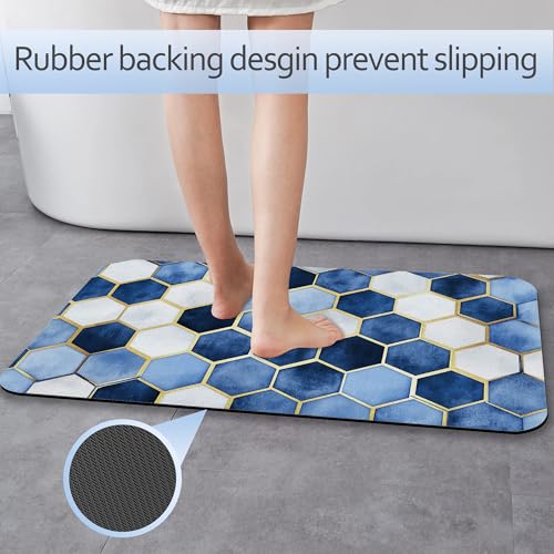 Blue Marble Bathroom Mat, Non-Slip Rubber Backing Thin Low-Profile Bath Rug, Easy-Clean Bathroom Floor Mat for Shower, Bathtub, Kitchen, or Entryway - color: Blue