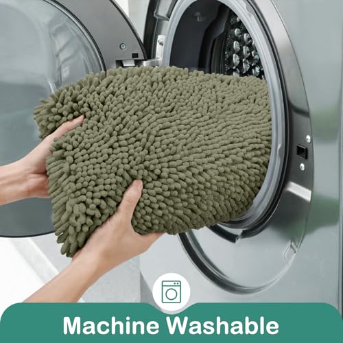 HOMEIDEAS Bathroom Rugs Set 2 Pieces, Ultra Soft Non Slip Absorbent Chenille Toilet Bath Mat Set (Sage Green) - color: Green-sage Green, size: 1'8" x 2'8" (U Shape 20"x24"+20"x32")
