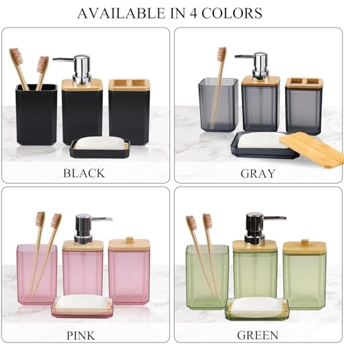 CERBIOR Bathroom Accessories Set 7 Piece Bath Ensemble Includes Soap Dispenser, Toothbrush Holder, Toothbrush Cup, Soap Dish for Decorative Countertop and Housewarming Gift (Black) - style: Black