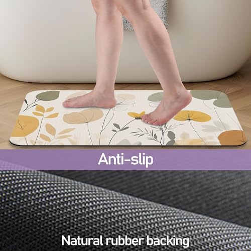 Autumn Flowers Bath Mat, Water Absorbent Quick Dry Thin Bathroom Floor Mat, Rug for Bathroom Kitchen 17"x30" - color: Autumn Flowers