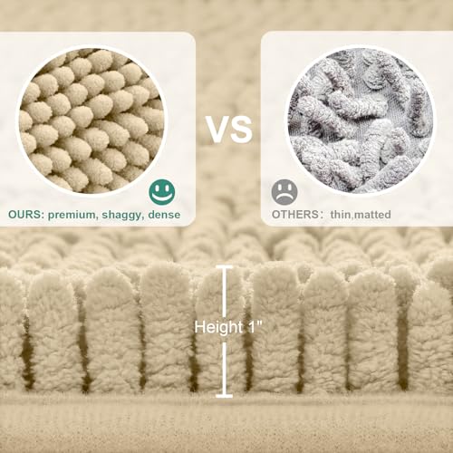 HOMEIDEAS 3 Pieces Beige Bathroom Rugs Set, Ultra Soft Non Slip Bath Rug and Absorbent Chenille Bath Mat, Includes U-Shaped Contour Rug, Bath Mat and Toilet Lid Cover, Perfect for Bathroom, Tub - color: Beige, size: 20"x32"+U 20"x24"+Cover 18"x21"