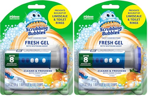 Scrubbing Bubbles Fresh Gel Toilet Bowl Cleaning Stamps, Helps Keep Toilet Clean and Helps Prevent Limescale & Rings, Citrus Scent, 1 Dispenser with 6 Fresh Gel Stamps (Pack of 2) - size: 1.34 Ounce (Pack of 2)