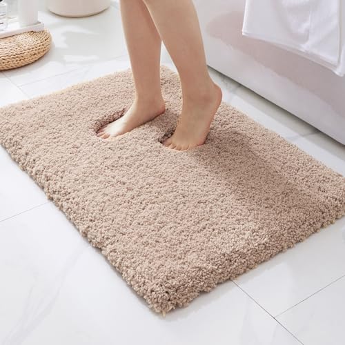 ILANGO Beige Bathroom Rugs 36" × 24" Non Slip & Super Absorbent Extra Thick Soft, Washable Bath Mat for Floor, Microfiber Plush Shaggy Bath Rug with Rubber for Bathtub Shower Room Sink - color: Beige, size: 2' x 3' (24''x36'' Bathroom Rug)