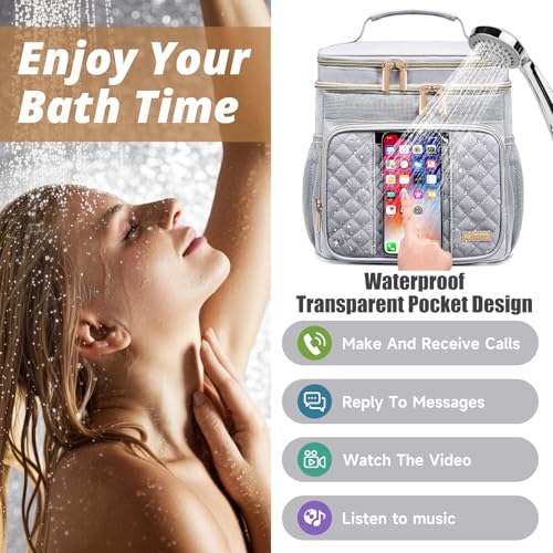 Tealari Large Toiletry Bag for Women Men,Bathroom Bag,Water Resistant Shower Bag,Makeup Bag,Portable Shower Caddy for College Dorm,Hanging Travel Toiletry Bag with Transparent Waterproof Phone Pocket - color: Light Gray