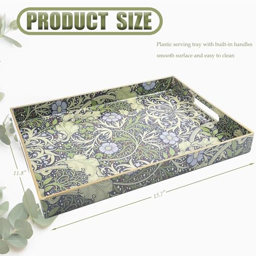 Spsyrine Serving Tray with Handles, Plastic Decorative Tray for Coffee Table, Living Room, Home Decor, Seaweed - color: Multi H