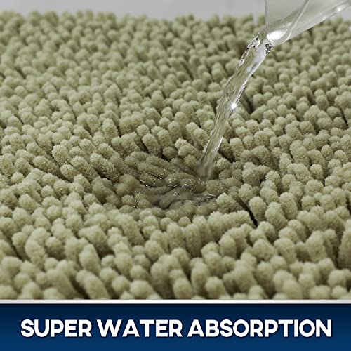 TREETONE Machine Washable Water Absorbent Bath Mat Bathroom Rugs Non Slip Soft Microfiber Mat (Set of 3-Medium 20" x 32"/Contour/Lid Cover, Sage Green) - color: Sage Green, size: Set of 3-Medium 20" x 30"/Contour/Lid Cover