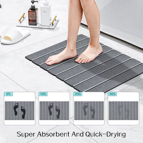 Cuckan Foldable Stone Bath Mats for Bathroom Super Absorbent Diatomaceous Earth Bath Mat Quick Dry Bath Rug Drying Mats with Non Slip Shower Rug Tub Shower Mat - color: Dark Gray, size: Rug 15x24" + 14x18" Non-slip Mat