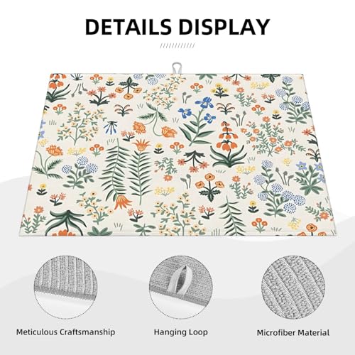 2Pcs Dish Drying Mats Faucet Mats Sets Large Size Coffee Mats Sink Faucet Mat Splash Guard for Kitchen Counter Bathroom Sink Coffee Bar Kitchen Decor (Wildflowers 2, 18"x24" 15" x 5.5"Set) - color: Wildflowers 2