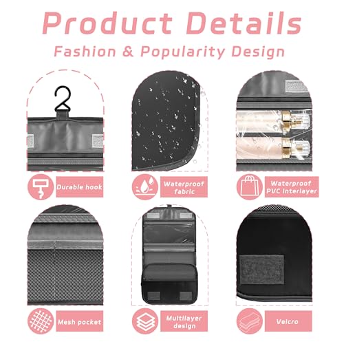 Toiletry Bag Travel Bag with Hanging Hook, Waterproof Capacity Hanging Multifunctional Makeup Bag for Toiletries, Portable Cosmetic Bag Travel Organizer for Women and Men(Black Pure) - color: A1-Black Pure