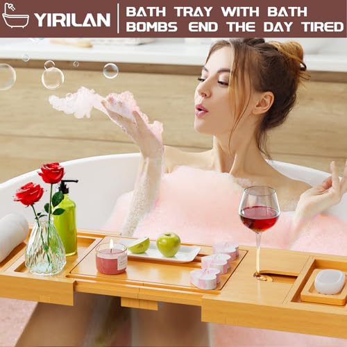 Original Wood Color Foldable Bamboo Bathtub Caddy, Bathtub Tray, Can Place Wine Glasses, Books, Mobile Phones Multifunctional Bath Tub, Suitable for Gifts in Various Festivals - color: Bamboo-gift 9