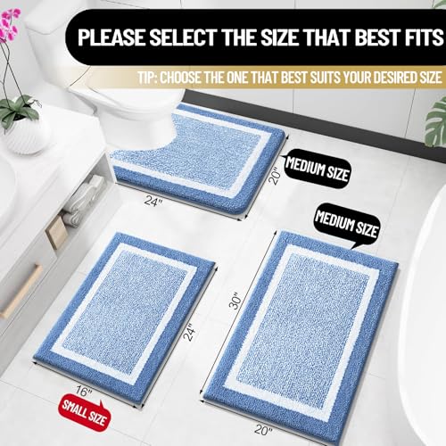 OLANLY Bathroom Rugs 30x20, Extra Soft and Absorbent Microfiber Bath Rugs, Non-Slip, Machine Washable, Quick Dry Shaggy Bath Carpet, Bath Mats for Bathroom Floor, Tub, Shower, Blue - color: Blue and White, size: 30" X 20"