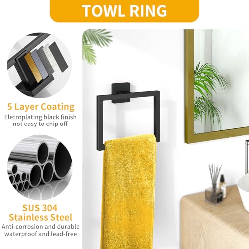 FLE Toilet Paper Holder Wall Mount, Matte Black Bathroom Hardware Set | Stainless Steel Hand Towel Holder Toilet Paper Holder Set, Matte Black Bathroom Accessories Hardware Set