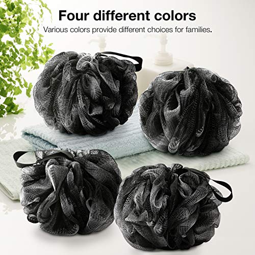 DadyMart Bath Shower Loofah Sponge 60g Bath Mesh Pouf Shower Ball Body Scrubber Exfoliating Bath Sponge for Women and Men, Set of 4, Black - style: Black M