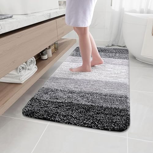 Arotive Microfiber Bathroom Rugs, Shaggy Soft and Absorbent Bath Rug, Thick Plush Machine Washable Dry Bath Mats for Bathroom, Tub and Shower, 40x32, Black, Rectangular - color: Black, size: 40" X 32"