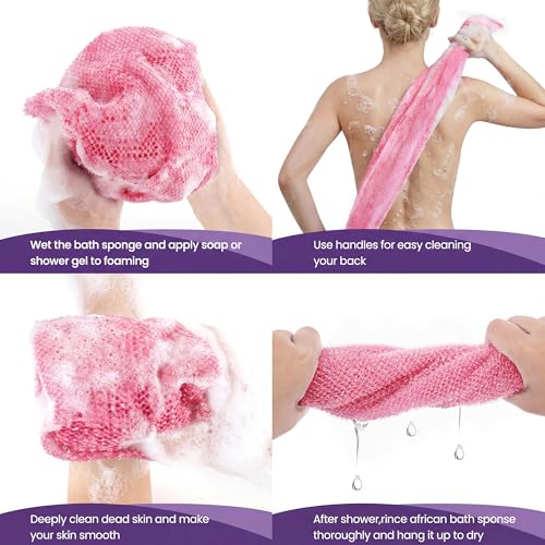 African Bath Sponge African Net Long Net Bath Sponge Exfoliating Shower Body Scrubber Back Scrubber Skin Smoother,Great for Daily Use (Purple,Yellow,Pink) ，3 Pack - color: Purple,yellow,pink