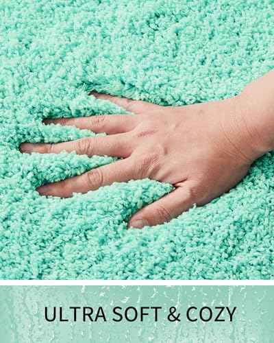 Bathroom Rugs Non Slip Washable, Ultra Thick Soft Microfiber Absorbent Bath Mats, High Density Foam Latex Non Slip Backing Bath Rugs, Fluffy Floor Carpet for Tub&Shower 24x17, SpaBlue - color: Spa Blue, size: 24" X 17"(Small Bathroom Rug)