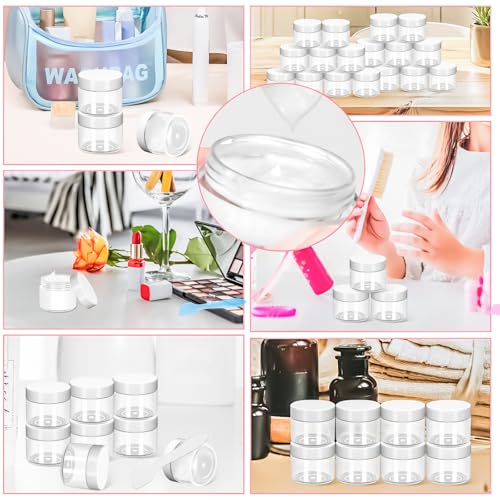35 Pack 20g Plastic Jars with Lids, 20ml Round Clear Cosmetic Containers Makeup Jars, Travel Size Container Jar with 10 Spatulas for Sample Lotion Cream Eyeshadow Ointment Salve Balm Powder - color: White, size: 20g