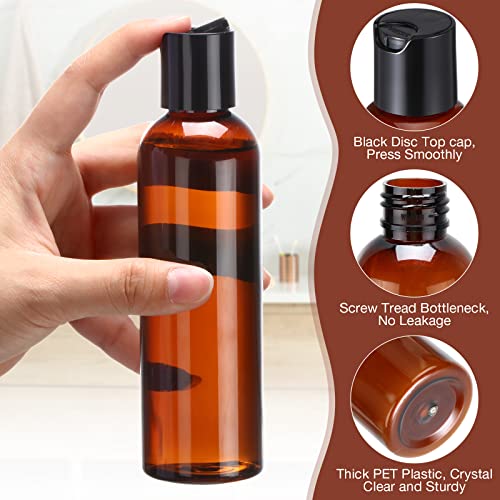 Mimorou 30 Pack Amber Empty Bottles Plastic Squeeze Bottles with Disc Top Flip Cap Small Empty Travel Squeeze Bottle for Lotions Liquid Body Soap Conditioner Creams(6.8 oz) - size: 6.8 oz