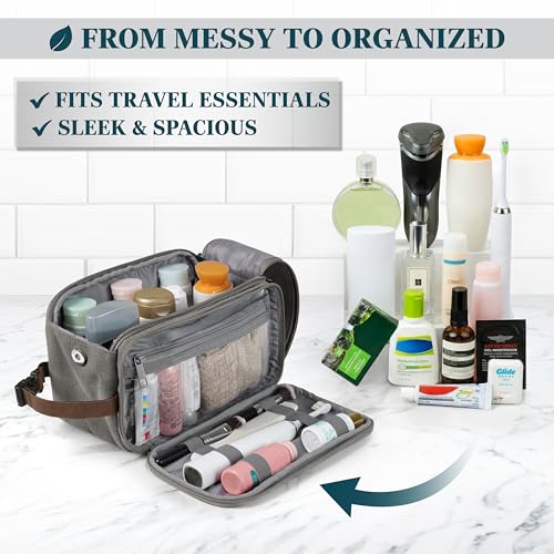 PAVILIA Toiletry Bag for Men, Canvas Dopp Kit, Travel Essentials Organizer, Water-Resistant Shaving, Grooming Kit, Large Hanging Bathroom Accessories Cosmetic Bag, Grey - color: Grey, size: Large (10.5x 5.5x 6)