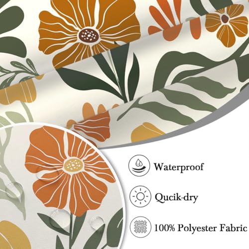 Boho Shower Curtain, Funky Colorful Floral Bathroom Decor, Vintage Wildflower Botanical Patterns, Terracotta Orange Polyester Fabric with 12 Hooks, 72x72 Inch - color: Orange, size: 72"W x 72"L (Pack of 1)