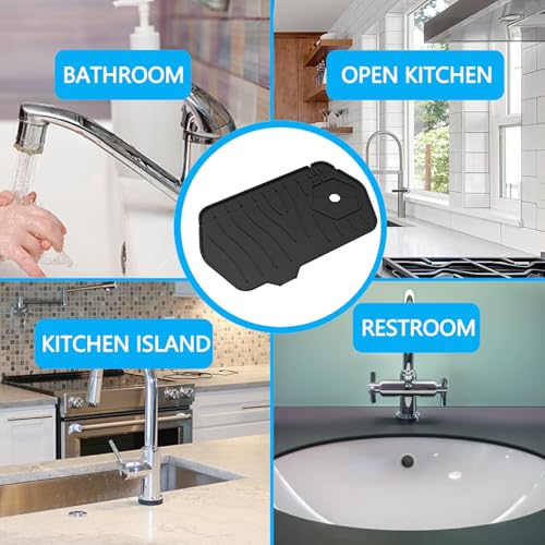 Mini Sink Splash Guard for Kitchen Sink - Compact 9.6" Kitchen Faucet Splash Guard Mat, Small Faucet Handle Drip Catcher Tray for Kitchens, Bathroom Sinks (Black) - color: A Style Black