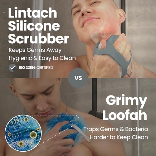 Silicone Shower Scrubber for Body – Exfoliating Loofah Alternative, Zinc & Silver-Infused, Hygienic & Gentle for Sensitive Skin, Durable & Long-Lasting Body Scrubber for Men - Gray - color: Gray