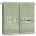SmoothNovelty 2 Pcs Hello Spring Hand Towels Gray Green Bathroom Decor 14x29 Inch 100% Cotton Soft Absorbent Bless This Home Embroidered Decorative Hand Towels for Bathroom Kitchen Housewarming Gifts - style: Hello Spring