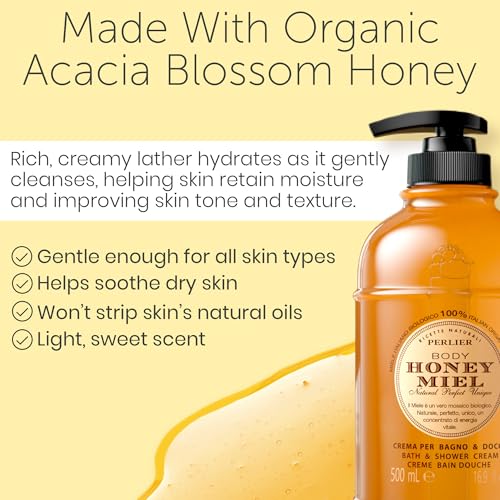 Perlier – Honey Bath Cream, 16.9 Fl oz, 500 ml – Nourishing Italian Honey Bath & Shower Cleanser, Moisturizing Body Wash for Silky Soft Skin, Rich Creamy Lather with Natural Humectants - size: 16.9 Fl Oz (Pack of 1)