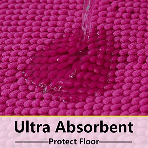 Bathroom Rugs Chenille 3-Piece Extra Soft and Absorbent Shag Bathroom Rugs, Machine Wash Mat, Strong PVC Non-Slip Underside, Plush Carpet Mats (Rose Red) - color: Rose Red, size: 2'8" x 1'8" (16x24"+20x32"+20x20"U shape）
