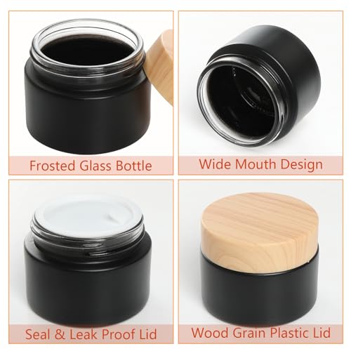 6Pcs Glass Lotion Cream Container with Lid Refillable Empty Sample Cosmetic Jar for Makeup Scrub Cream Toiletries Home Travel (Black,15ml,30ml,50ml) - color: Black, size: 15ml, 30ml, 50ml