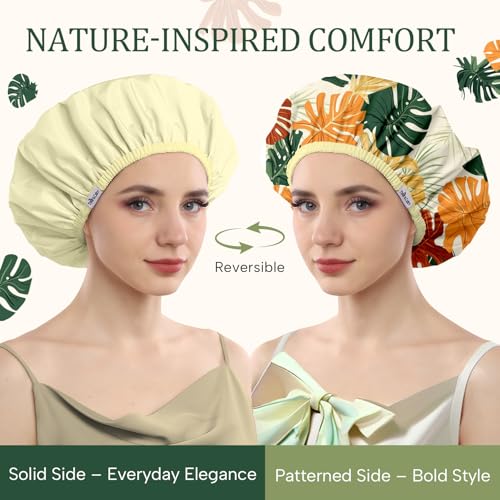 Years calm Shower Caps for Women Reusable Waterproof – Double Layer Elastic Cap with Tropical Botanical Print Shower Cap for Shower, Spa, Travel, Bath & Daily Hair Protection - color: Yellow