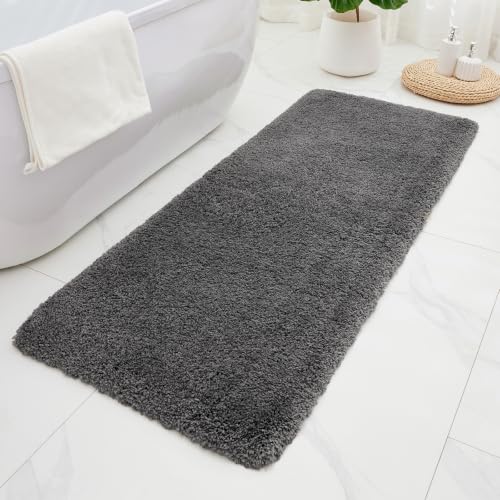 ILANGO Dark Gray Bathroom Rugs 70" × 24" Non Slip & Super Absorbent Thick Soft, Washable Bath Carpet Runner for Floor, Microfiber Plush Shaggy Bath Mats with Rubber for Bedroom Bathtub Shower Room - color: Dark Gray, size: 2' x 5'10" (24''x70'' Bathroom R