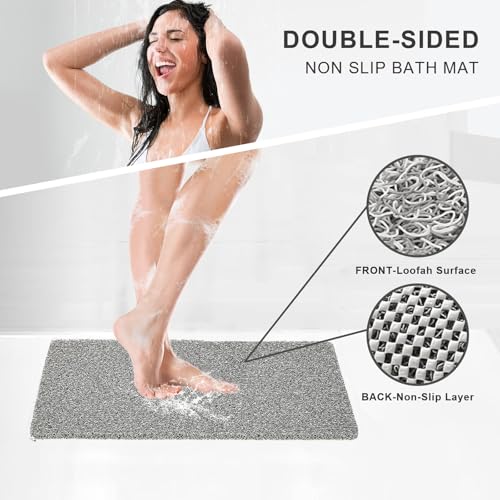 Nonslip Bathtub Mat, Anti Slip Bath Mat 0.6" Extra Thick, Quick Dry Bath Tub Anti Slip Shower Mat, Loofah Non-Slip Bath Mat for Tub Bathroom Pool Kitchen Entryway Home Hotel(Grey 24x27) - color: Grey, size: 27" x 24" (Rectangular)