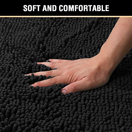 H.VERSAILTEX Black Bathroom Rug Set 2 Piece, Bath Mats for Bathroom Floor, Super Thick Soft Shaggy Chenille Bath Mats Machine Washable, Dry Fast Water Absorbent Bath Mats(20" x 32"/17" x 24") - color: Black, size: 20" x 32" Plus 17" x 24"