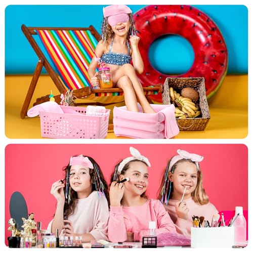 85 Pcs Spa Kit Nail Art Kit Sleepover Party Supplies with 12.5 x 12.5 in Inflatable Foot Tubs Foot Bath Towel and Basket DIY Manicure Pedicure Set for Slumber Party(Pink) - color: Pink